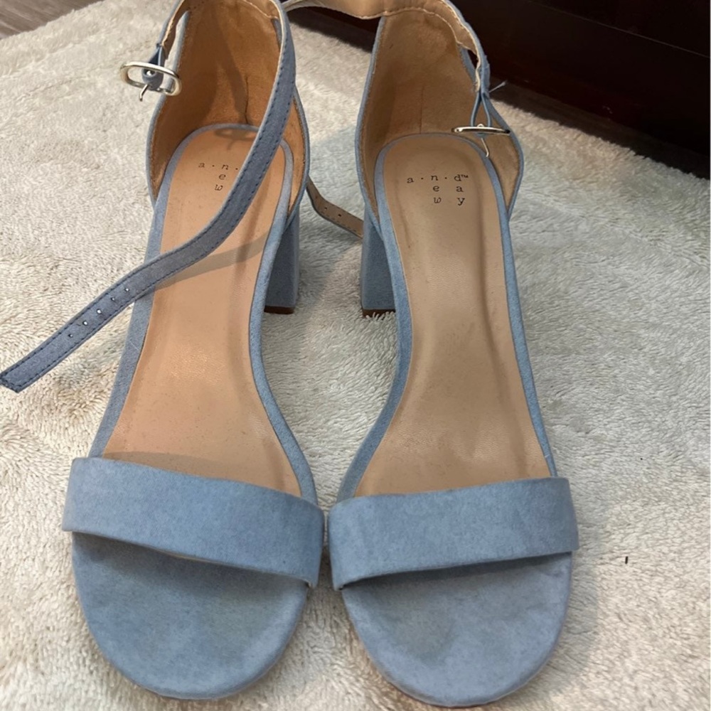 Baby blue suede, low heel. size 6 1/2